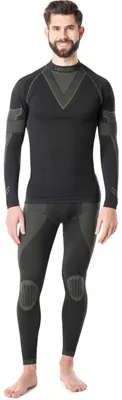 Produktbild von Ladeheid Herren Funktionsunterwäsche Set Langarm Shirt Lange Unterhose Thermoaktiv LAGI003 (Schwarz/Khaki, XXL)