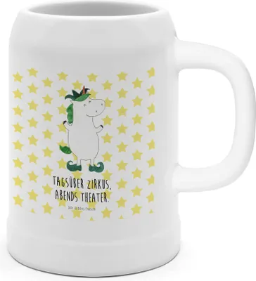 Produktbild von Mr. & Mrs. Panda Steingutkrug Einhorn Joker - Weiß - Geschenk, Seidel, Bier, Humpen, Einhörner, Steinkrug, Kasper, Gaukler, Tonkrug, Mittelalter, Krug, Unicorn, Deko