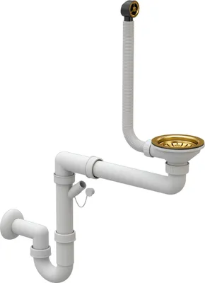 Produktbild von Granitan Küchenspülen Siphon, Küchenspülenablauf mit Anschluss Geschirrspülmaschine, Ablaufgarnitur für Becken, Einzeln Form, Gold