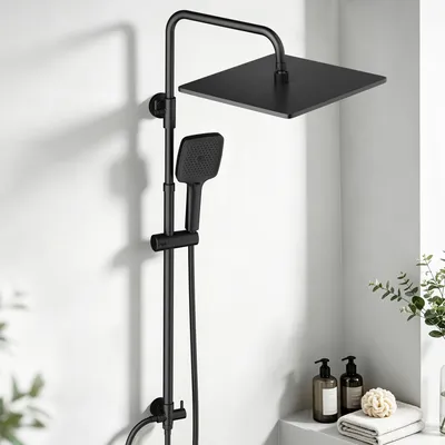 Produktbild von JOHO Edelstahl Duschset Regendusche ohne Armatur, XXL Kopfbrause Eckig 30x30 cm Schwarz