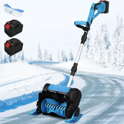 Zdjęcie produktu dla Jayseuw akumulatorowa odśnieżarka, napięcie 21V, maksymalny zasięg wyrzutu śniegu 8 m, szerokość robocza 25 cm, 2 akumulatory, elektryczny odśnieżacz, kolor niebieski