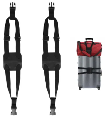 Image de 2 sangles de bagage pour sacs, avec bande élastique et boucles (noires)