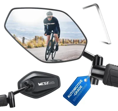 Immagine prodotto di Specchio per bicicletta, montato sull'estremità del manubrio, regolabile a 360°, adatto per e-bike, mountain bike, scooter, con diametro da 16 a 21 mm, realizzato in lega di alluminio e materiale PA, con vetro resistente agli urti