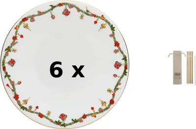 Produktbild von Set: 6× Hutschenreuther Teller 28 cm flach „Nora Christmas“ + Gratis Edelstahl-Trinkhalme 4er-Set | Art.-Nr. 02048-726037-10867 | EAN 4011699878777