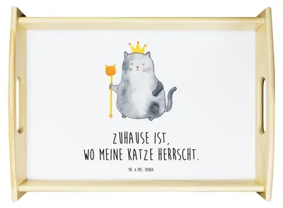 Produktbild von Mr. & Mrs. Panda Tablett Katze König - Weiß - Geschenk, holz, Servier, Wohnung, Cats, Umzug, Cat, Serviertablett, Haha, Katzen, Holztablett, Bett-Tablett