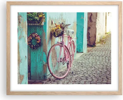 Produktbild von Gerahmtes Poster - Rahmen in heller Eiche - Rosa Fahrrad Vintage - 50x40 cm - Wand Bild - Wanddeko - Wandbilder - Kunstposter - Wandposter - Bilderrahmen - Bilder - Kunstdruck - P2NAA50x40-4471