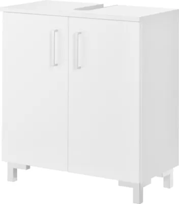 Produktbild von FACKELMANN Waschtischunterschrank ATLANTA / Schrank mit gedämpften Scharniere / Maße (B x H x T): ca. 60,5 x 68 x 32,5 cm / hochwertiger Schrank fürs Bad mit 2 Türen / Korpus: Weiß / Front: Weiß