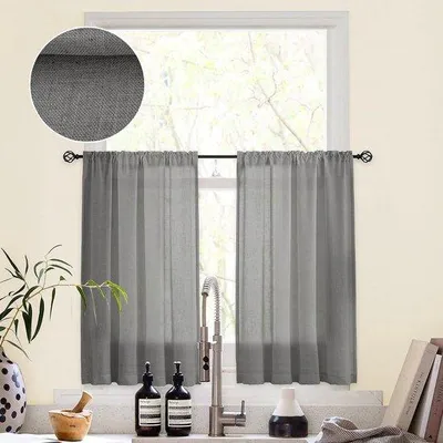 Produktbild von Graues Leinengardine, 90x60cm, semi-transparent, Set von 2