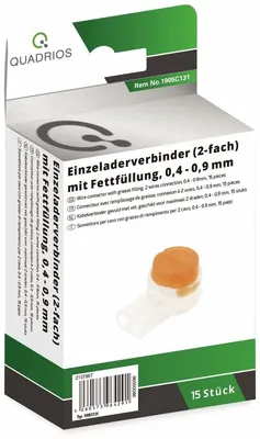 Produktbild von QUADRIOS, 1905C131, Aderverbinder 2-polig, Gel-gefüllt, Orange, 0,4 – 0,9 mm, 15 St