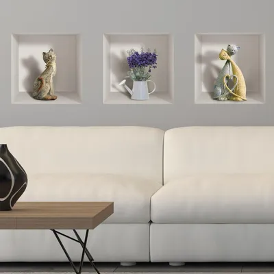 Produktbild von 3D-Katzenaufkleber und Fliederstrauß, 30 x 90 cm