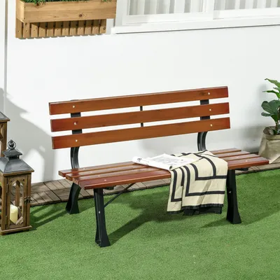 Produktbild von Gartenbank 2-Sitzer, Parkbank mit Rückenlehne, Gusseisen & Tannenholz, Kaffee | 120 x 57 x 70 cm | bis 240 kg | Lamellen-Design