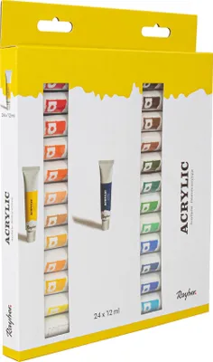 Zdjęcie produktu dla Zestaw farb akrylowych dla artystów, 24 kolory, każda tubka zawiera 12 ml, idealny do malowania na płótnie, papierze, kartonie, drewnie i kamieniu