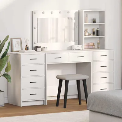 Produktbild von Schminktisch mit Spiegelbeleuchtung 3 pcs Weiß Holzwerkstoff