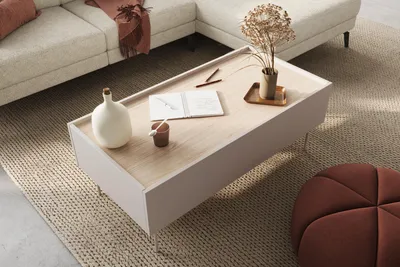 Zdjęcie produktu dla STOLIK KAWOWY do salonu wysoki rant ława 2 szuflady NOWOCZESNA 120 cm LOFT