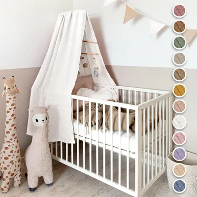 Produktbild von Babybett Himmel Gold aus Musselin - handgenähter Baldachin