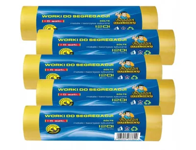 Produktbild von Bogdan Przemocny 5er Set Gelber Sack Müllsäcke 120L 5x15 Stk. Hochleistungs Müllbeutel Mülltüte - Gelb - Kunststoffe, Plastik und Metalle