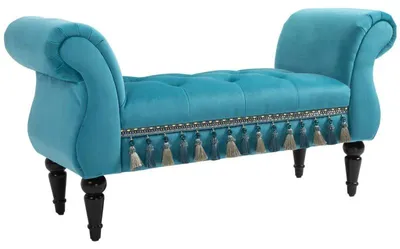 Immagine prodotto di Panca vintage con braccioli e bottoni | Colore: Blu | Dimensioni: 40x117x58 cm