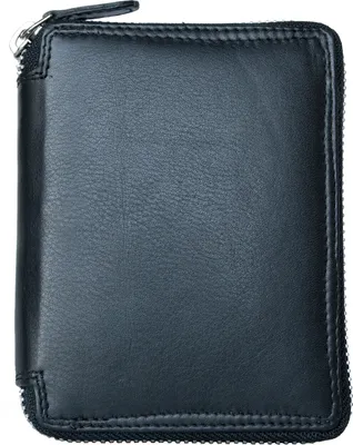Image de Portefeuille en cuir avec fermeture éclair en métal et RFID en cuir véritable Unie