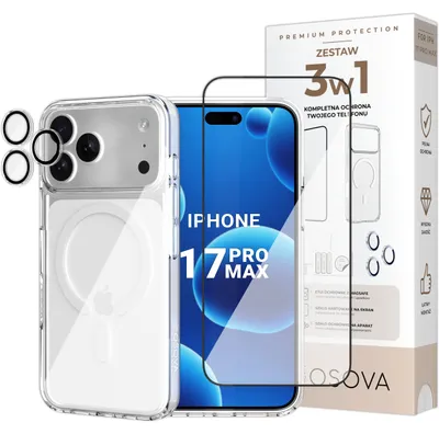 Imagen del producto de Funda para iPhone 17 Pro Max compatible con MagSafe de Osova, con cristal 5D y protector de lente de cámara: set 3 en 1