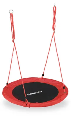 Zdjęcie produktu dla Hujka typu gniazdo Relaxdays, okrągła, dla dzieci i dorosłych, z regulacją, Ø 90 cm, huśtawka ogrodowa typu talerzowego, do 100 kg, czerwona