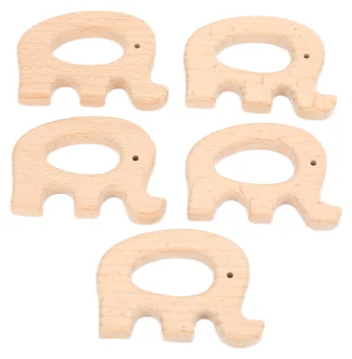 Produktbild von 5 Stücke Holz Beißring Spielzeug Buche Natur Robuste Langlebige Schlagfestigkeit Glatte Sichere Ungiftige Holz BeißringeElefant