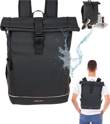 Produktbild von Rucksack Herren Jungen Kurierrucksack Roll-Top Daniel Ray Highlands Large DIN A4 Laptoprucksack Daypack wetterfest aus Plane 1086M 00 Schwarz + Schlüsseletui