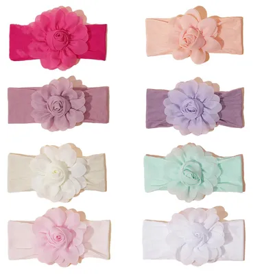 Produktbild von 8er-Pack Blumenstirnbänder für Babys und Kleinkinder, weiche, dehnbare Haarbänder mit Blumenmuster, Haaraccessoires für Neugeborene, Kleinkinder und Babys.