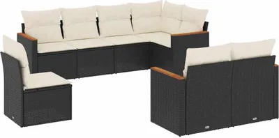 Produktbild von vidaXL 8-tlg. Garten-Sofagarnitur mit Kissen Schwarz Poly Rattan