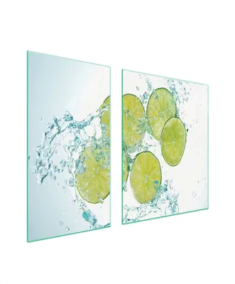 Produktbild von Herdabdeckplatten 2 teilig 90x52 Glaskeramikkochfeld Abdeckung Glas Schneidebrett Limette Wasser