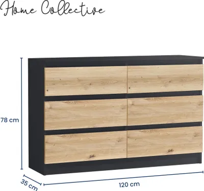 Produktbild von Kommode 80 | 100 | 120 | 140 cm breit mit Schubladen Kommode anthrazit artisan-eiche Holz Schrank mit Sideboard Highboard Anrichte Organizer Breite 120 cm 6 Schublade