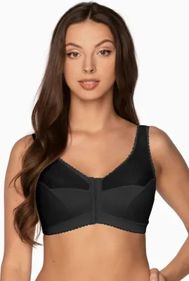 Produktbild von GAIA Rachela Damen BH vorne verschließbar | Soft-BH | ohne Bügel mit Spitze | Komfort-BH mit breiten Trägern | Eleganter Frontverschluss-BH | ohne Verstärkung - Schwarz E115