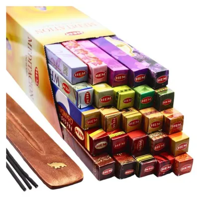 Produktbild von HEM Räucherstäbchen Set: 25 Mystische Düfte + Holzständer