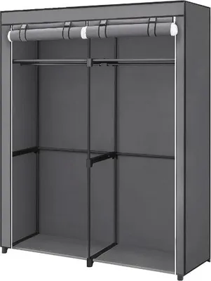 Produktbild von Hoppa! Kleiderschrank | 2 Kleiderstangen | Grau - Stoff