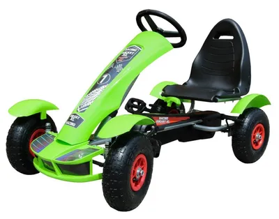 Obrázek produktu pro Závodní šlapací motokára XL pro děti 3+ Zelená + Nafukovací kola + Nastavitelné sedadlo + Volnoběh