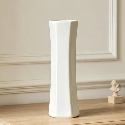 Produktbild von Weiße Keramikvase 30 cm Struktur Dekorative Blumenvase für Pampasgras Tischdeko Wohnzimmer Schlafzimmer
