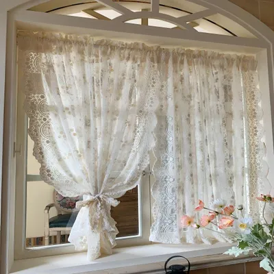 Produktbild von Vintage-Spitzenvorhang mit Blumenstickerei, 1 Stück, HxB 100x130cm