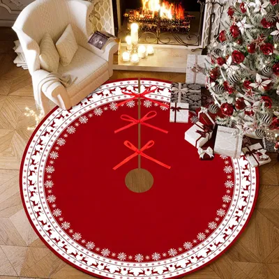 Weihnachtsbaumdecke mit Rentier, rund, 120 cm, rot