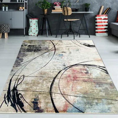 Produktbild von Abstrakter Teppich in blau schwarz Größe - 133 x 190 cm