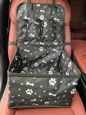 Produktbild von Auto-Transporter für Hunde – verstärkter Rahmen + Sicherheitsgurte – für kleine & mittelgroße Hunde – schwarz mit Muster