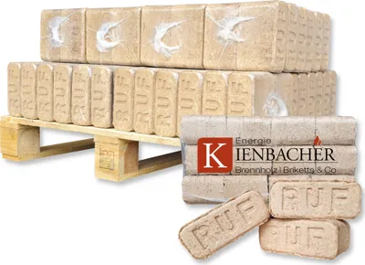 Produktbild von 100 kg RUF Briketts Hartholzbriketts aus Buche und/oder Eiche | 10 x 10 kg Holzbrikett auf Palette | Energie Kienbacher®