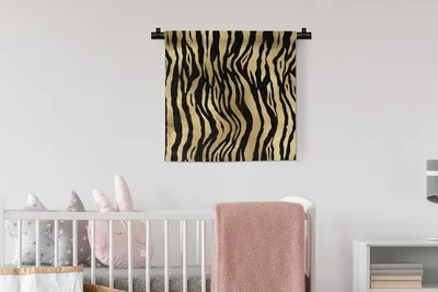 Produktbild von MuchoWow® Wandteppich Wandbehang Muster - Zebra - Gold 60x60 cm Tapisserie Dekoration Wandtuch - Dekorationen - Wand Decke