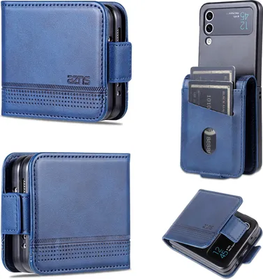 Immagine prodotto di Custodia Galaxy Z Flip3, portafoglio con chiusura magnetica e supporto, custodia in pelle flip per Samsung Galaxy Z Flip 3 5G Blu