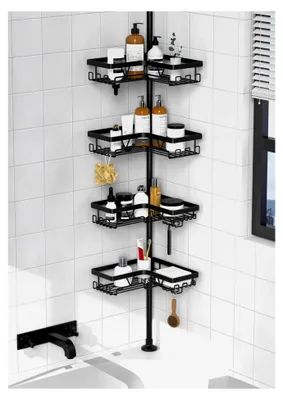 Produktbild von Teleskop Duschregal Badregal Duschablage Eckregal für Dusche und Badewanne Schwarz, 4 Stück