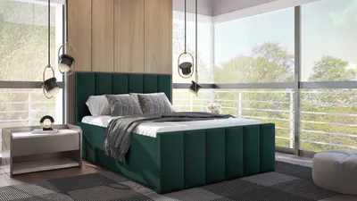 Produktbild von SALES LEADER Boxspringbett WARSAW 180x200 cm Polsterbett mit zwei Bettkästen, Komplett-Set mit Matratze und Topper (4cm), Dunkelgrün, Bett Stoff ELEMENT 12