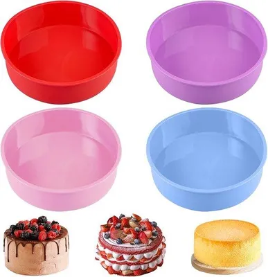 Produktbild von Silikonbackformen rund 20 cm Set mit 4 Stück antihaftbeschichtet of ofenfest