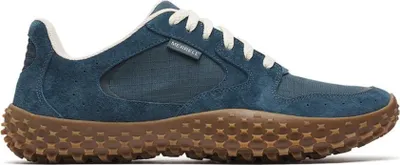 A single blue Merrell sneaker is shown from the side against a white background.