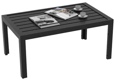 Produktbild von Beistelltisch Balkontisch aus Stahl Rechteckig Kaffeetisch wetterfest Gartentisch 101.5x61x46 cm Schwarz