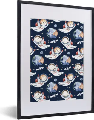 Produktbild von MuchoWow® Gerahmtes Poster Planeten - Muster - Weltraum - Mädchen - Jungen - Kinder - Kinder 30x40 cm - Poster mit Schwarzem Bilderrahmen Wandposter Rahmen Foto Bilder - Wandposter Schlafzimmer