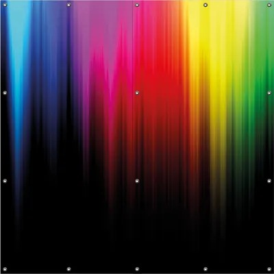 Produktbild von Wallario Outdoor-Poster für Garten oder Balkon, Motiv Bunte Regenbogenstreifen auf Schwarz, in ca. 180 x 180 cm