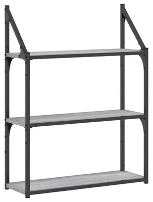Obrázok produktu pre vidaXL Nástenná polica 3 priehradky Grey Sonoma 60x21x78,5 cm odvodený výrobok z dreva